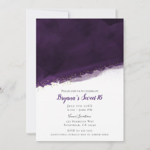 Invitation Plum Purple Aquarelle & Or Moderne Chic Sweet 16