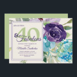Invitation Plum Purple Blue Aquarelle Floral 40 et fabuleux<br><div class="desc">Elégant prune botanique violet et bleu aquarelle floral sur la crème d'ivoire 40 et Fabulous anniversaire invitation fête. Le texte, la police, la taille de police et la couleur sont entièrement personnalisables, donc cette carte peut être customisée pour répondre parfaitement à vos besoins. Contactez-nous pour obtenir de l'aide sur la...</div>