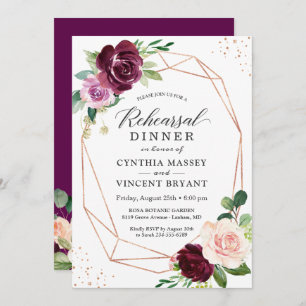 Invitation Plum Purple Blush Floral Dîner De Répétition Moder