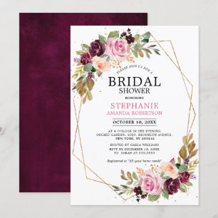 Invitation Plum Purple Blush rose Fête des mariées florale