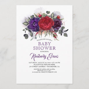 Invitation Plum Purple et Baby shower d'automne floral Bourgo