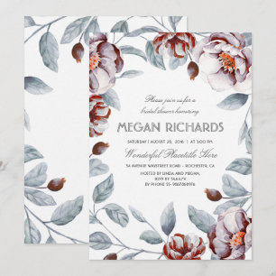 Invitation Plum Purple et Fête des mariées florale d'aubergin