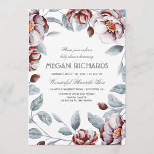 Invitation Plum Purple Floral Aquarelle Boho Baby shower
