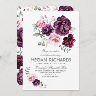 Invitation Plum Purple Floral Aquarelle Boho Fête des mariées