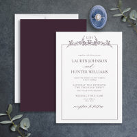Plum Purple Floral Bordure Monogramme Mariage