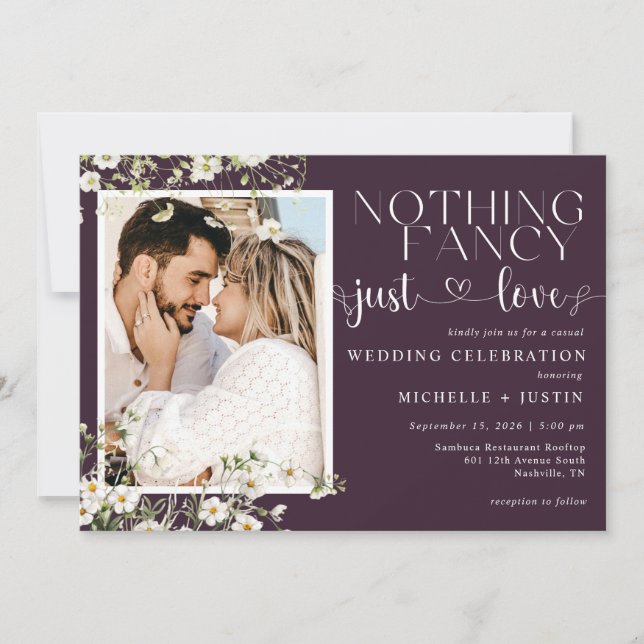 Invitation Plum Purple Floral Décontracté Mariage Just Love (Devant)