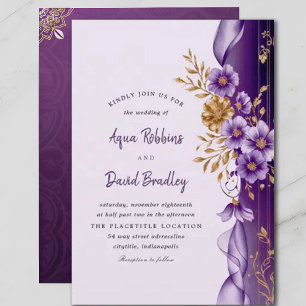 Invitation Plum Purple Floral Élégant et Mariage classique
