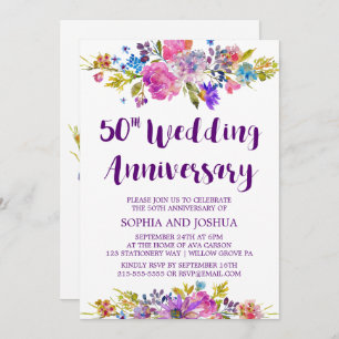 Invitation Plum Purple Garden 50e fête Mariage Anniversaire