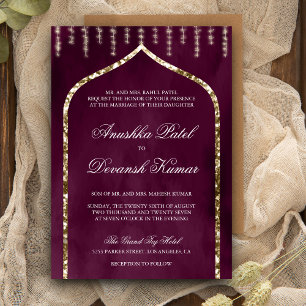 Invitation Plum Purple Gold Ethnic Indian Arch Mariage