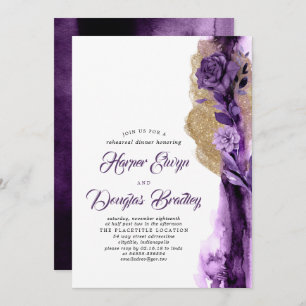 Invitation Plum Purple & Gold Parties scintillant Dîner de ré