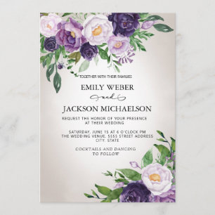 Invitation Plum Purple Lavande Verdure Gris Mariage