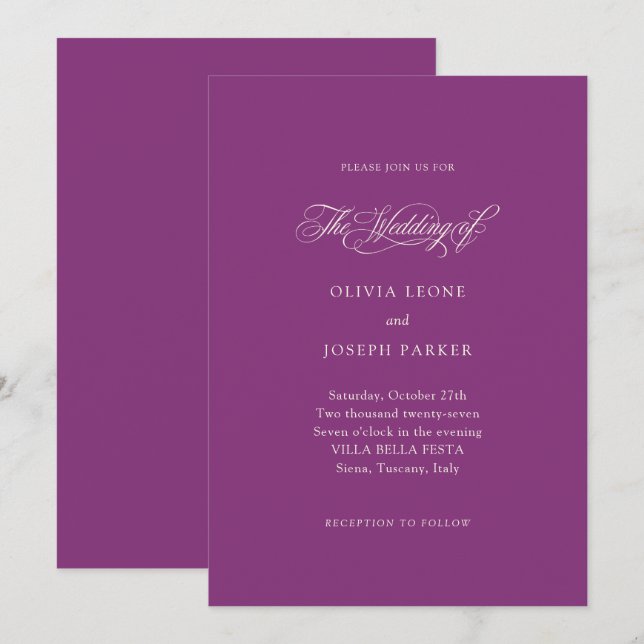 Invitation Plum Purple | Mariage italien d'élégance (Devant / Derrière)
