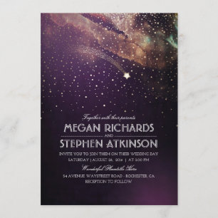 Invitation Plum Purple Night Gold Tir Star Mariage
