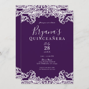 Invitation Plum Purple Or Dentelle Élégante Quinceañera Party