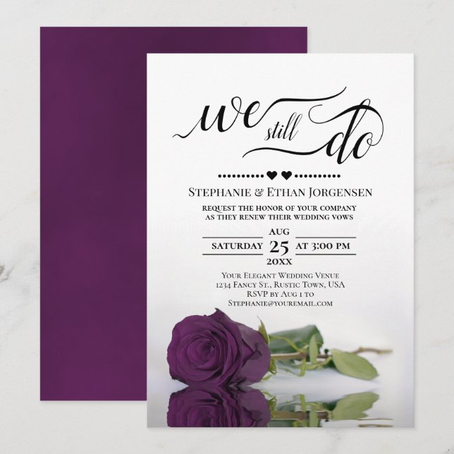 Invitation Plum Purple Rose Nous Faisons Encore Mariage Vow R (Devant / Derrière)
