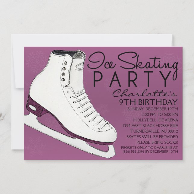 Invitation Plum Purple Skate Mates Patinage sur glace Anniver (Devant)