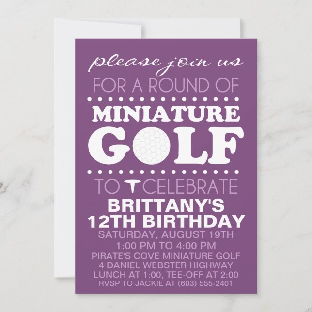 Invitation Plum Purple Tee Time Miniature Golf Anniversaire (Devant)