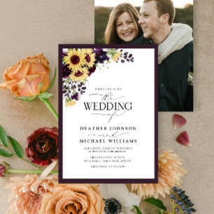 Invitation Plum Purple Tournesol Aquarelle Mariage photo