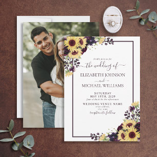 Invitation Plum Purple Tournesol Aquarelle Mariage photo