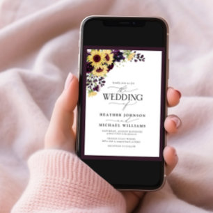 Invitation Plum Purple Tournesol Aquarelle Mariage photo