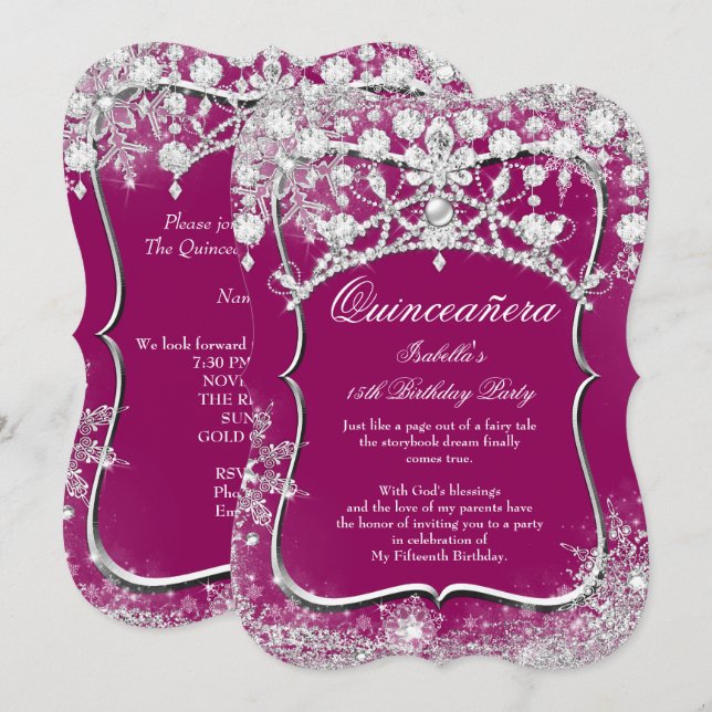 Invitation Plum Quinceanera 15e Wonderland hivernal (Devant / Derrière)