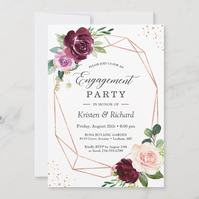 Invitation Plum romantique Violet Blush Floral Engagement (Devant)