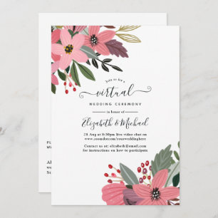 Invitation Plum rose et or Floral en ligne Mariage virtuel