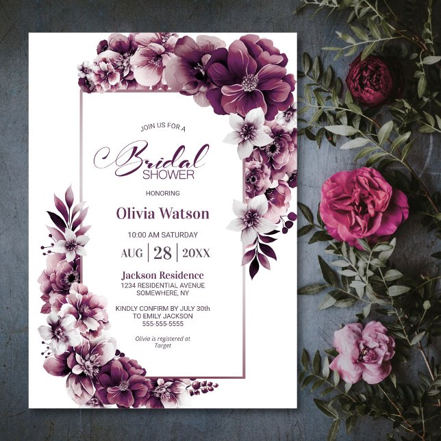 Invitation Plum rose Fête des mariées florale (Créateur téléchargé)