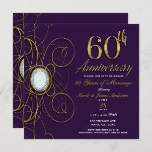 Invitation Plum Royal Purple Gold Diamond 60 60e anniversaire