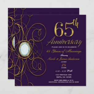 Invitation Plum Royal Purple Gold Diamond 65 65e anniversaire