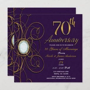 Invitation Plum Royal Purple Gold Diamond 70 70e anniversaire