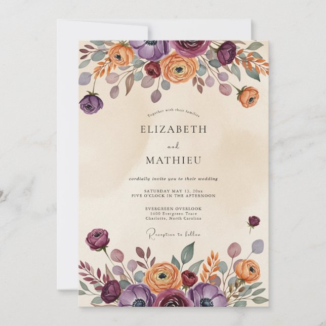 Invitation Plum Rustic Bohemian Wedding (Devant)