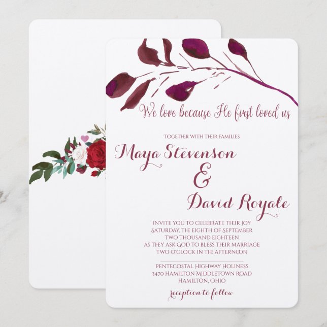 Invitation Plum rustique | Nous aimons parce qu'il nous a aim (Devant / Derrière)