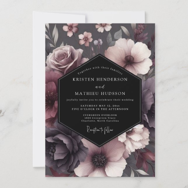 Invitation Plum Shadowy Bloom Wedding (Devant)