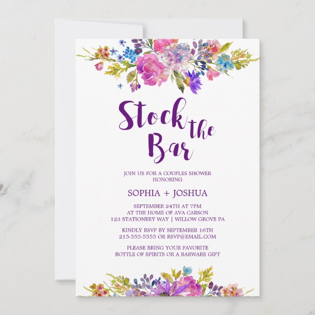 Invitation Plum Stock le Bar Couples Douche (Devant)