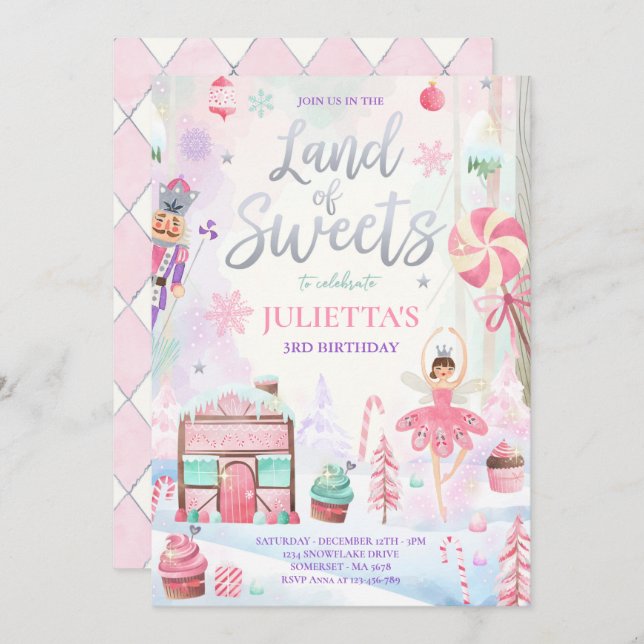 Invitation Plum Sucre Fée Terre De Casse-Noisette Douce Anniv (Devant / Derrière)