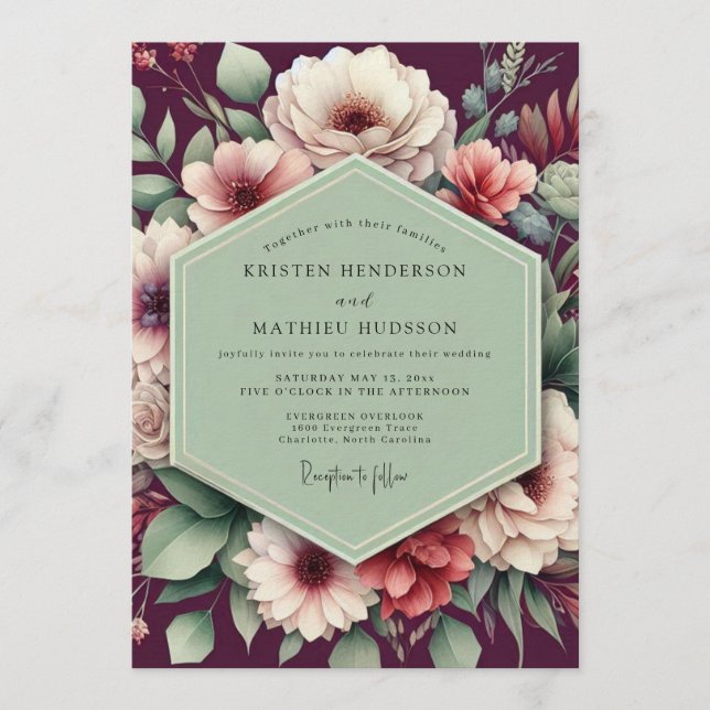 Invitation Plum Verdant Bloom Wedding (Devant)