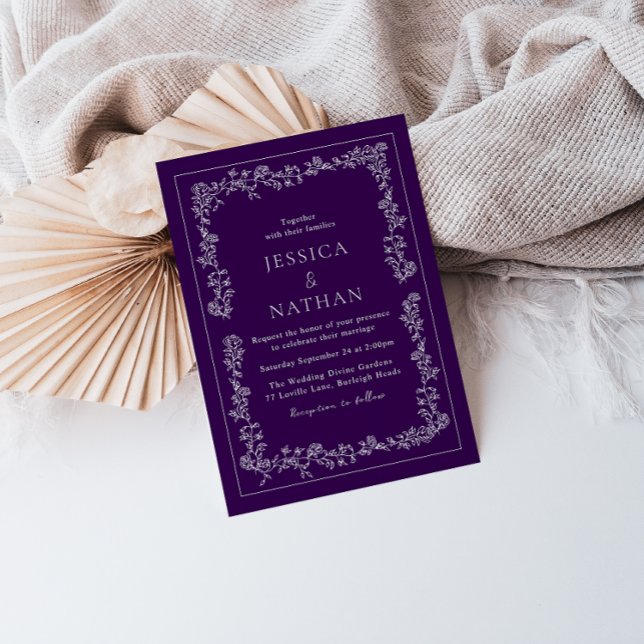 Invitation Plum vintage et Mariage floral blanc (Créateur téléchargé)