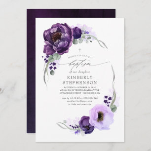 Invitation Plum violet et couleur Lilac Élégant Baptême