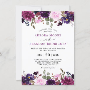 Invitation Plum violet Lavande d'aubergine Floral Chic Mariag