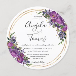 Invitation Plum violet Mariage  Gold Cercle de Parties scinti