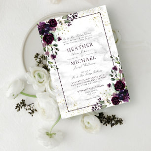 Invitation Plum violet or Aquarelle Mariage de automne en mar