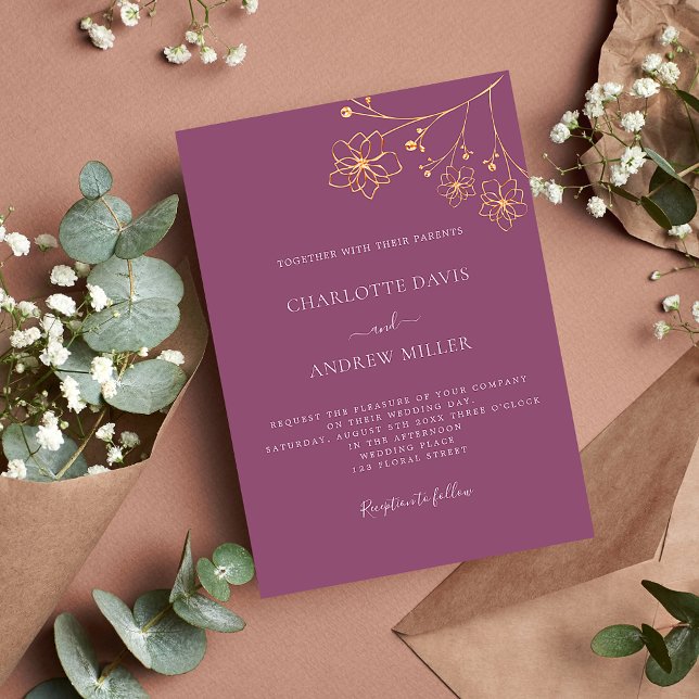 Invitation Plum violet or floral élégant luxe mariage (Créateur téléchargé)