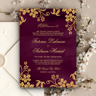 Invitation Plum violet or Floral musulman islamique Mariage