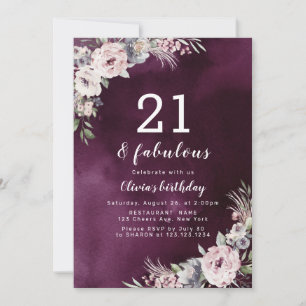 Invitation Plum violet & rose bouho poussiéreux floral 21e an