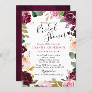 Invitation Plum violet rose pâle Fête des mariées botanique