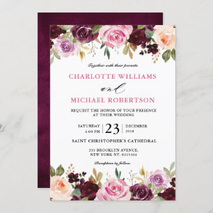 Invitation Plum violet rose pâle Mariage végétal