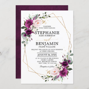 Invitation Plum violet rose rose rose rose Boho Mariage géomé