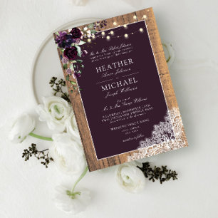 Invitation Plum violet Russe dentelle de bois Mariage Invita