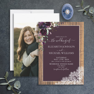 Invitation Plum violet rustique Script Mariage photo